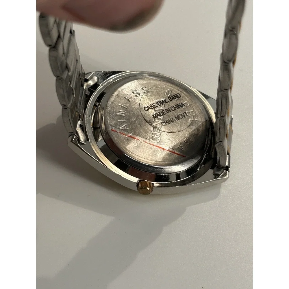 Geneva Two Tone Metal Band Gold‎ Dial Quartz Mens Watch